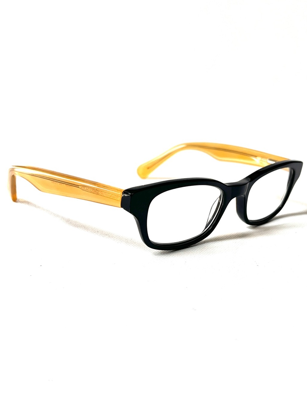 Vintage Petite Fit Acetate Reading Glasses Black/Amber Square Hornrim